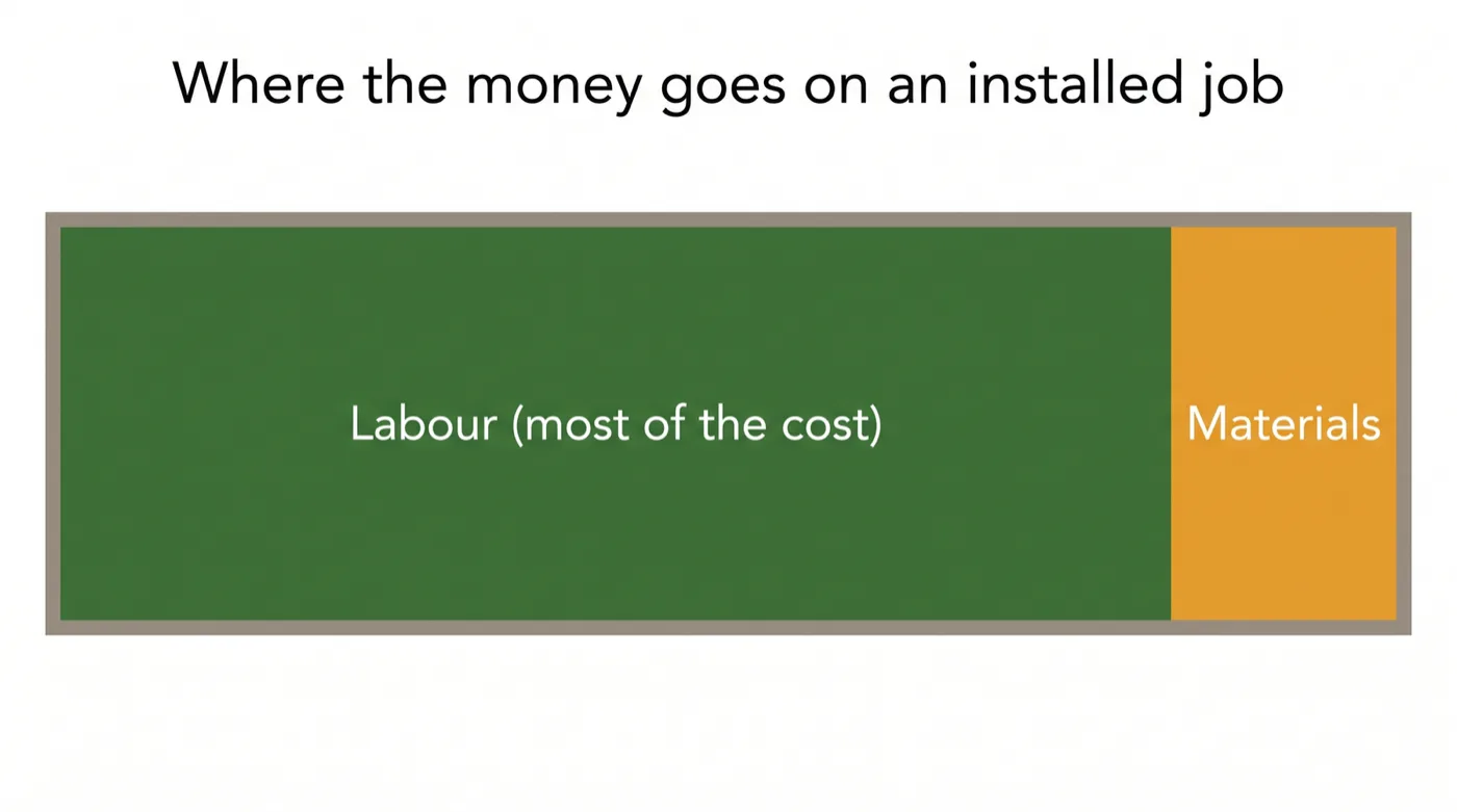 Comparison chart showing that labour makes up most of an installed landscaping job, so doing low-skill work yourself captures the largest savings